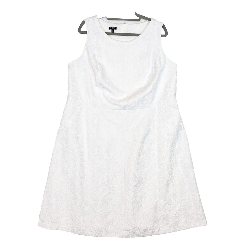 Talbots Dress Women's 16W White Sleeveless A-Line Knee Length Textured Pattern